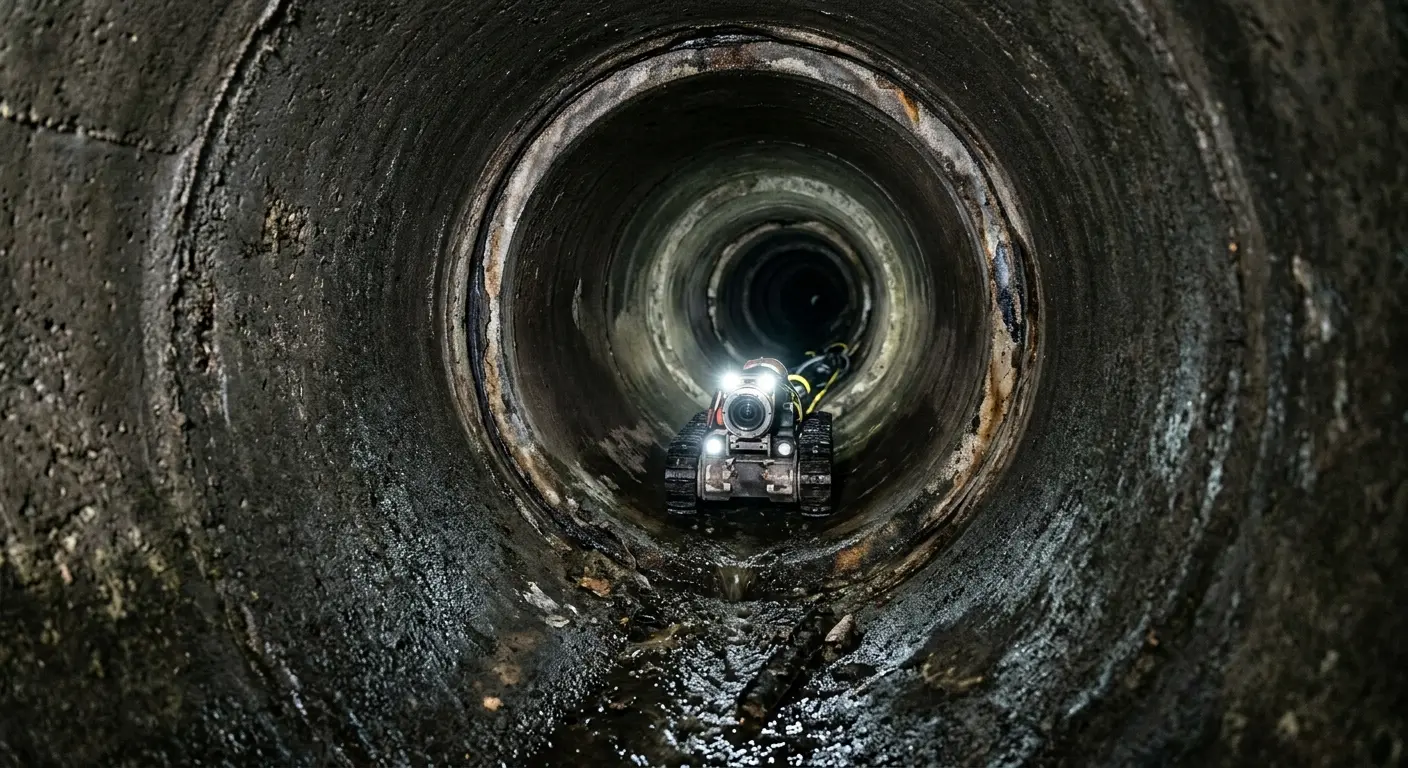 Robotic sewer camera inspecting pipe interior for Drain Snake Service in Pewaukee
